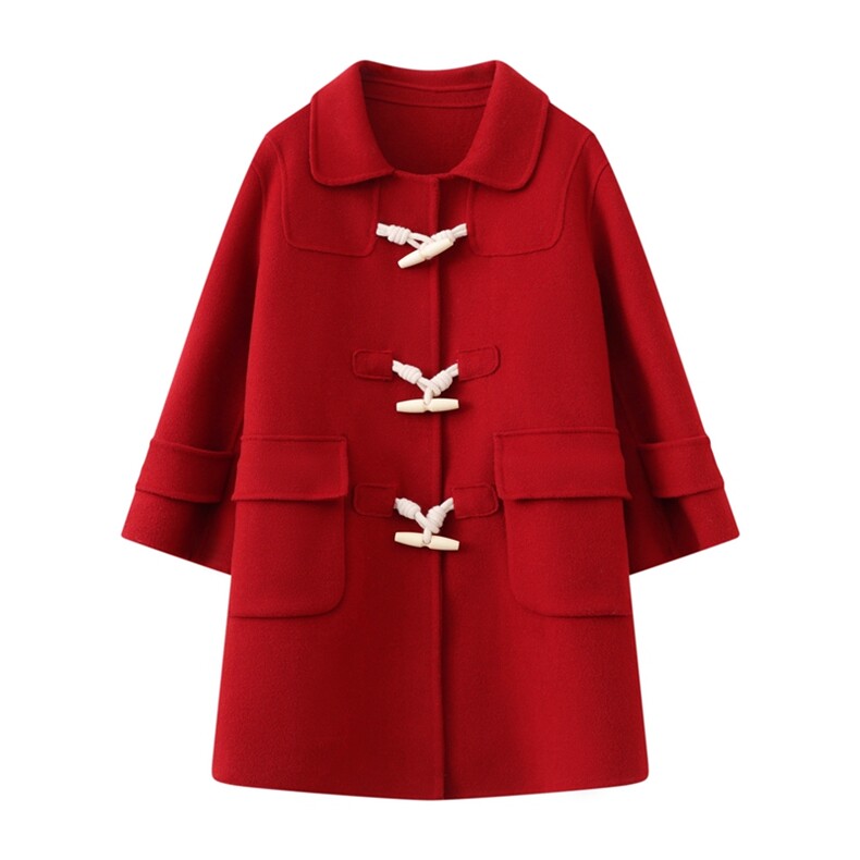 儿童羊毛大衣秋冬保暖时尚外套中长款女童毛呢大衣，童装外套，鑫贝羊绒