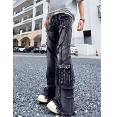【高品质档口现货】秋季朋克风男女潮牛仔裤特P75-610A-33121，男装牛仔裤，星座610A