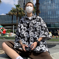 短袖男款夏季衬衫美式复古痞帅高级感夏威夷衬衫C2213P30，男装衬衫，星座1116-2