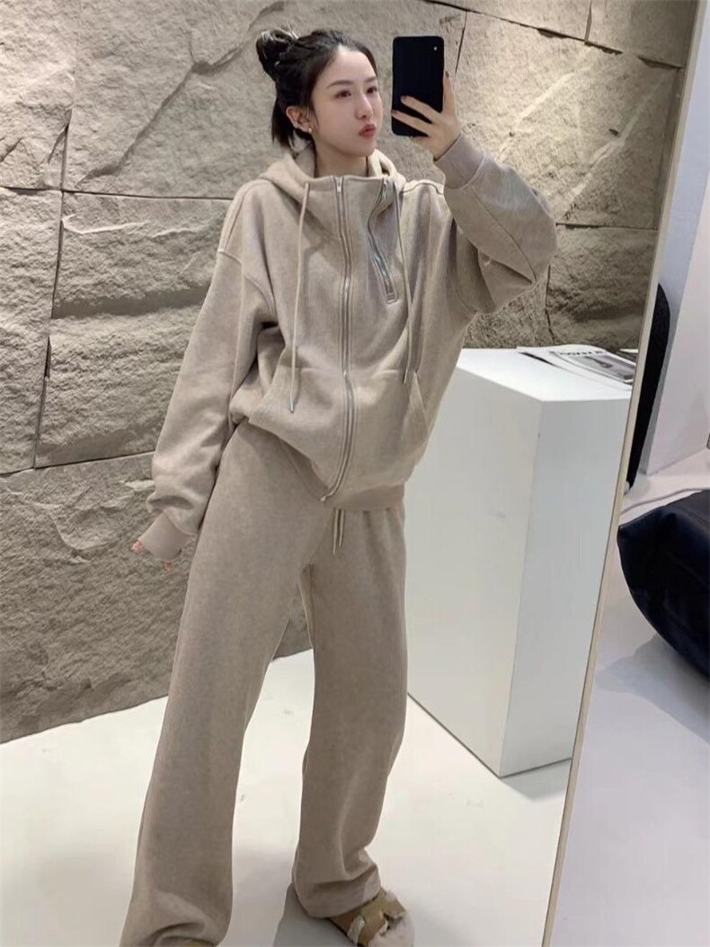 现货，双拉链连帽套装，女装职业装，淳沐