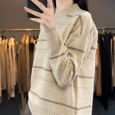 优雅条纹衫女宽松显瘦百搭气质毛衣，女装羊毛衫，琳华羊绒