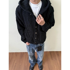 C316MY8004P88秋冬新款粗针连帽针织衫毛衣开衫时尚线衫，男装针织衫/毛衣，电商C316