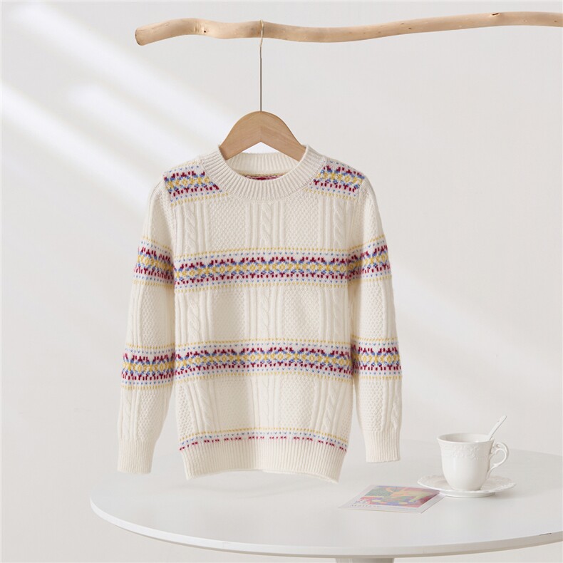2025年新款百搭撞色条纹圆领长袖羊绒衫，童装儿童羊绒衫，轩曦羊绒