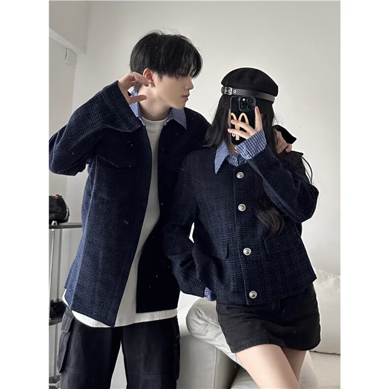 小香风拼接条纹领假两件潮流夹克ins慵懒气质新款外套LJ2399-P65,男装夹克,星座1008