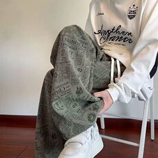 加绒加厚冬款男女休闲裤字母涂鸦宽松直筒长裤大码M-5XLH0139P30，男装卫衣，星座1013-1