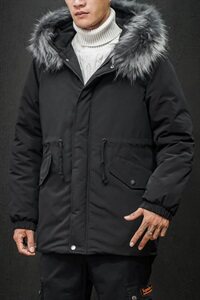2019冬新日系大码男腰部抽绳中长款大毛领加厚棉衣M730-P130图片