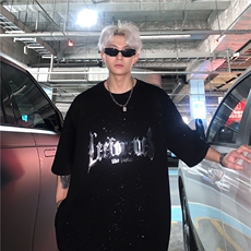 美式街潮重工满天星反光短袖T恤男女情侣同款休闲百搭上衣特p28，男装T恤，电商C307A