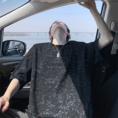 得物抖音二开240克纯棉美式做旧扎染烫钻满天星工艺短袖T恤，男装T恤，电商A486