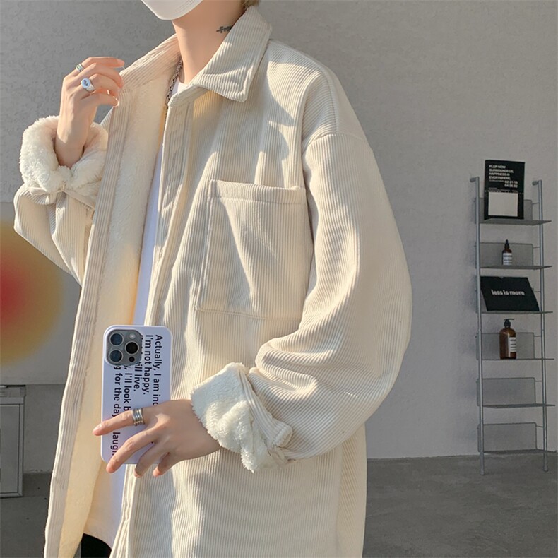 8XL-M加绒灯芯绒衬衫大码复古秋冬翻领上衣外套CS9001/P58加绒68,男装衬衫,电商B238