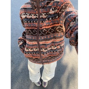 网图秋冬新款费尔岛风格不规则花型羊羔绒立领保暖外套WT47特P90图片