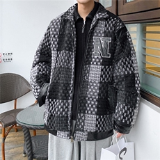 港风酒店小香风PU皮拼接刺绣潮夹克款棉衣男8807P115控158，男装棉衣，星座226-1