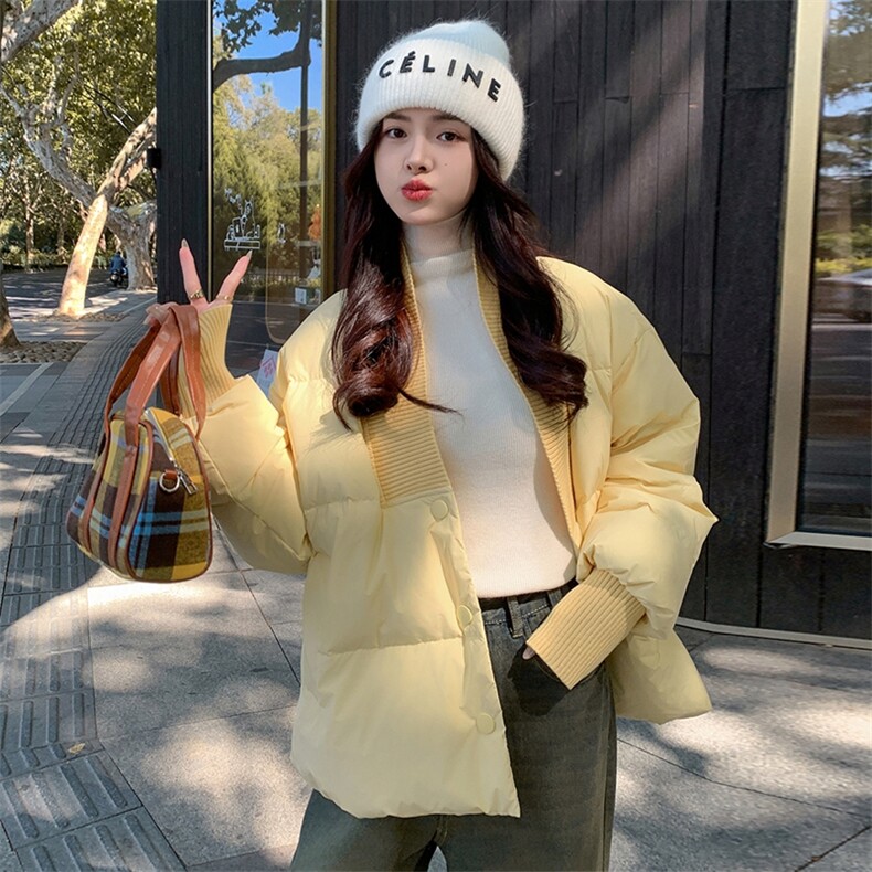 独特漂亮超好看v领短款羽绒服女冬2024年新款小众多巴胺黄色外套，女装羽绒服，浙宝305