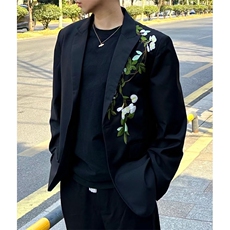 新中式重工刺绣玉兰花中山装西服外套男复古痞帅高级感西服-XY322，男装西服，星座601-1
