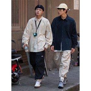 纯色工装衬衫男日系复古宽松长袖外套春ins潮流休闲百搭衬衣图片