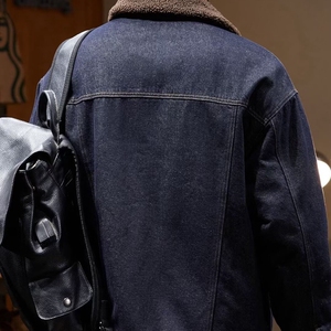 美式复古加绒加厚牛仔外套男2025冬季潮牌宽松羊羔绒保暖棉服夹克图片