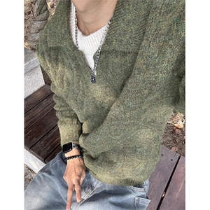 假两件麻花毛衣男冬季慵懒毛线衣软糯内搭v领针织衫 MZ13图片