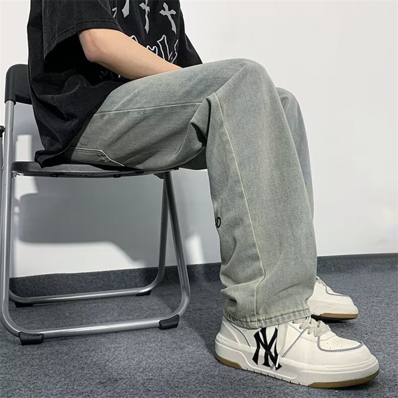 美式vibe裤子高街水洗牛仔裤男设计感小众拉链裤N1462P40,男装牛仔裤,星座1116-2