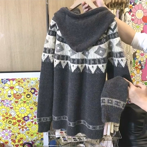 重磅秋冬北极绒开衫毛衣美式复古休闲慵懒风牛角扣针织衫连帽外套