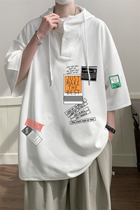连帽短袖t恤男大码胖子带帽五分袖中袖 LD54121-P45图片