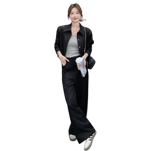 减龄气质时尚翻领上衣休闲裤套装女春秋ootd巨好看大方得体两件套图片