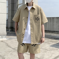 五分裤新款流行五分袖百搭休闲套装潮流男夏季衬衫TZ0771-P55，男装休闲套装，星座308B-1
