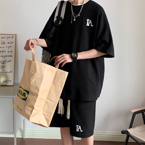 套装！华夫格套装男T恤短裤两件套大码港风TZ112-P50图片