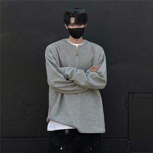 主推 美式半拉华夫格纯色长袖T恤卫衣宽松打底衫男女 H975特P28图片