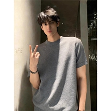 灰色针织衫短袖T恤男cleanfit宽松百搭老钱风上衣夏季LW5088-P45，男装T恤，星座1008