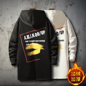 秋冬男士大码加绒加厚大衣连帽外套中长款风衣男 QT2026-F10-P80图片