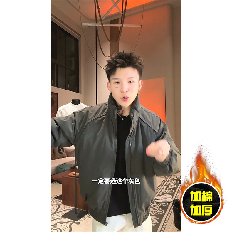 现货美式高街休闲棉衣夹克三防立领纯色户外工装加厚棉服外套,男装夹克,电商A486