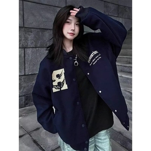 美式棒球服外套男女春秋2025新款青少年复古宽松休闲潮牌情侣夹克图片
