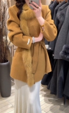 【依嘟】2026新款小个子收腰显瘦毛领洋时尚羊毛外套(，女装双面呢大衣，依嘟服饰