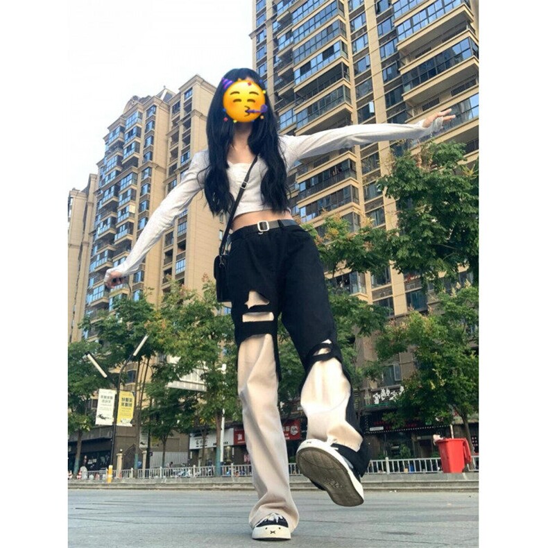 KN7026HH-特P47美式高街vibe撞色拼接牛仔裤男女小众设计感,男装牛仔裤,星座1007（原301D）