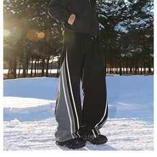 美式条纹撞色织带卫裤女男秋季复古宽松弯刀休闲裤百搭阔腿运动裤，男装休闲裤，星座813-2