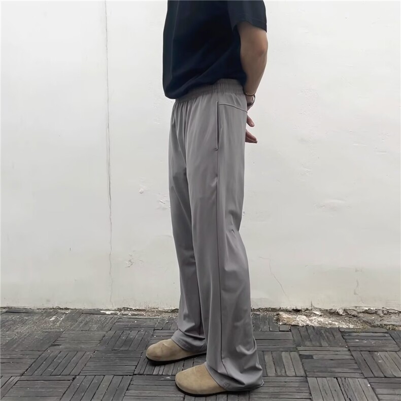 高弹韧性凉感冰皮垂感直筒弯刀卫裤夏季速干薄款休闲裤男冰丝裤子,男装皮裤,星座506A