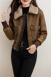复古磨砂加绒皮衣女2023冬装新款小个子短款潮流机车服皮夹克外套图片
