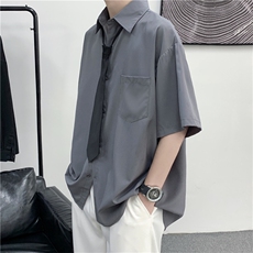 配领带夏季薄款短袖衬衫男港风宽松班服DK学院风衬衣C318/P30，男装T恤，电商D202