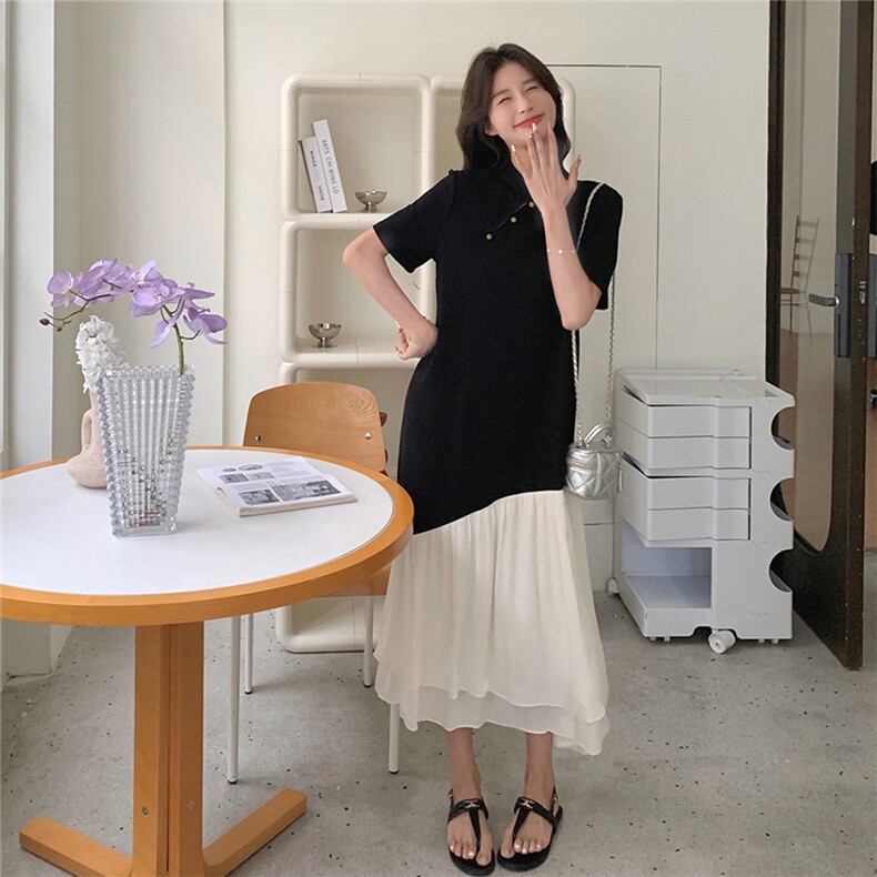 黑色国风新中式连衣裙女2025夏新款显瘦不规则复古气质裙子小个子,女装连衣裙,2C031