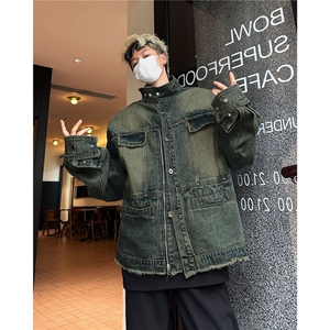 美式复古毛边牛仔外套男个性牛仔衣毛边  JK8958 P80图片