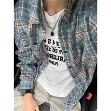 秋季长袖格子衬衫潮流百搭宽松衬衣12091-1-CS11-P45（网图），男装衬衫，星座1209-1