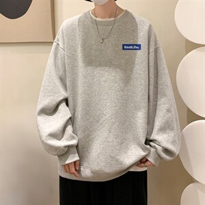 高级感无帽圆领卫衣男潮牌ins秋冬宽松潮流百搭设计感小众打底衫图片