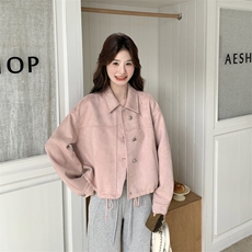 【现货】新款粉色仿麂皮绒短款外套2511-P145-K218，女装短外套，2C111