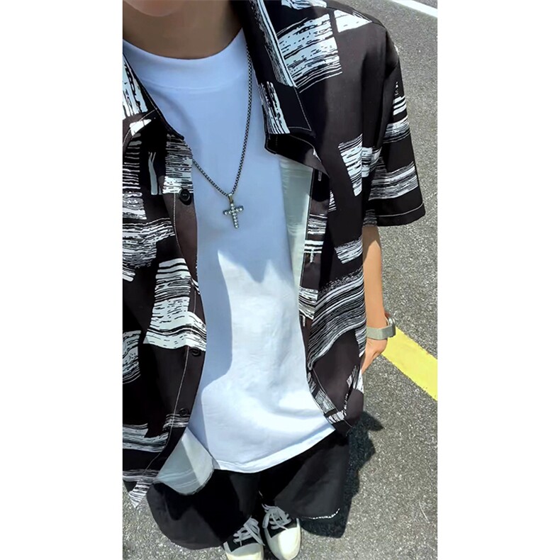 夏季新款大码休闲潮流短袖衬衫花衬衣条纹衬衫DC2252-特价P23,男装T恤,电商A007