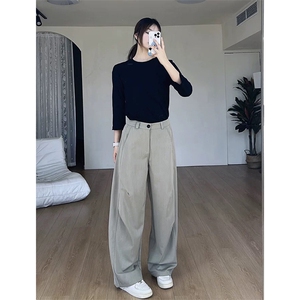 春夏美式高街褶皱休闲裤男女西裤直筒垂感裤子潮牌百搭阔腿长裤子图片
