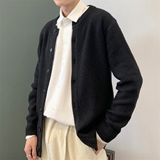 数据款秋冬男菠萝纹毛衣开衫纯色针织衫外套KS7201-P50加绒P60，男装针织衫/毛衣，星座1212