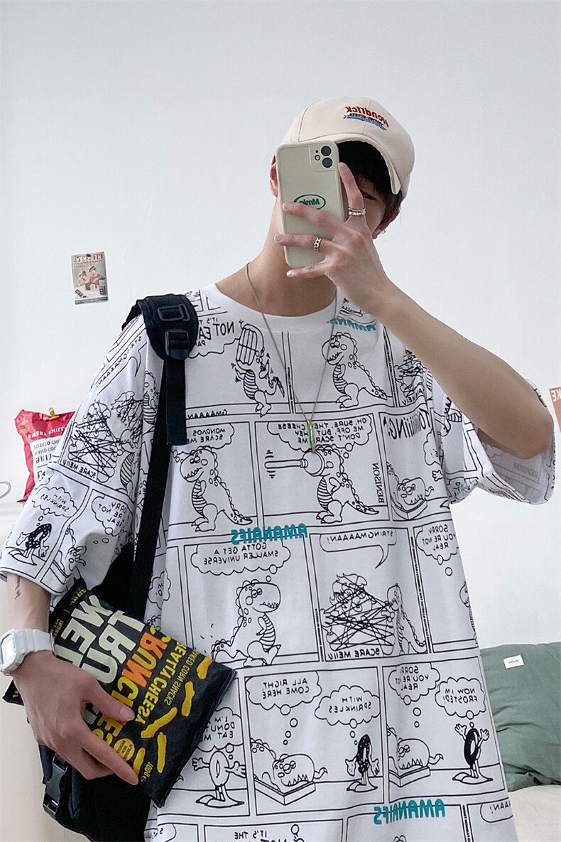 2023夏季新品港风潮牌卡通印花T恤纯短袖男女1455-P38控价58,男装T恤,电商A441-1