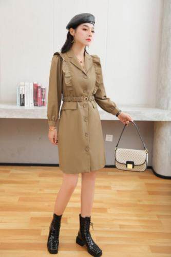 时尚休闲风衣裙：黑色，灰色，卡其色m一XL，女装风衣，圣姿源