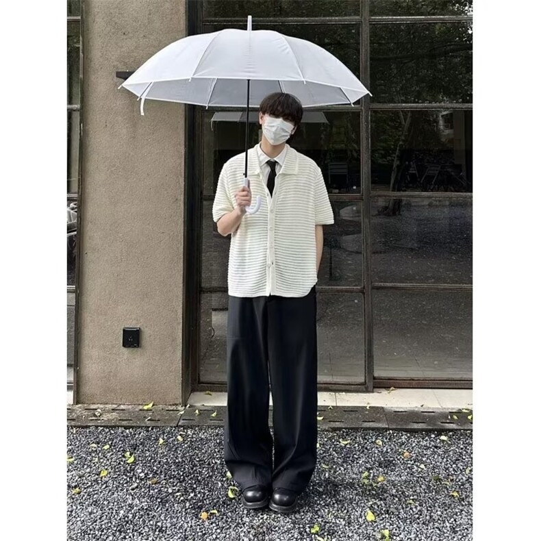 镂空禁欲系翻领衬衫24夏季新款宽松短袖设计感衬衣-KS155-网络图图片