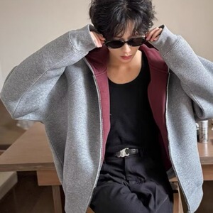 2025秋季韩版简约休闲连帽开衫卫衣男百搭宽松时尚高级感纯色外套图片