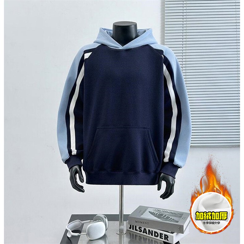 480G重磅加绒硬挺boxy男女秋冬美式高街结构拼接撞色卫衣厚外套，女装短外套，电商A486-1